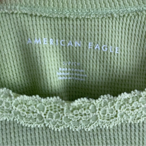 American Eagle AE lime green long sleeve waffle knit top, size S - Picture 3 of 5